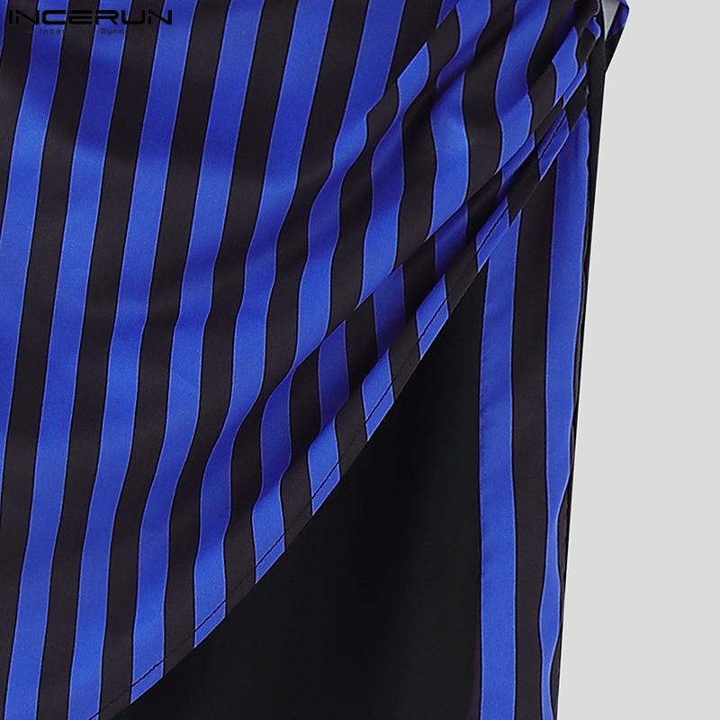 INCERUN 2PCS Men Sleeveless Striped Mesh Sheer Tank Tops Elastic Waist Layers Pants Sets