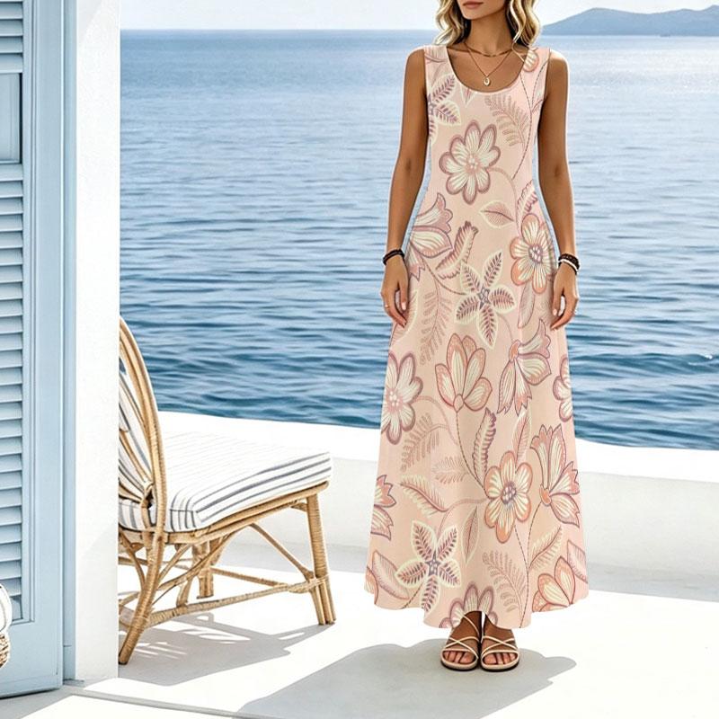 Women's Sleeveless Maxi Dress Flowy Lightweight,Elegant Stylish,Perfect for Beach Vacation,Photoshoots,Spring Fall Layering