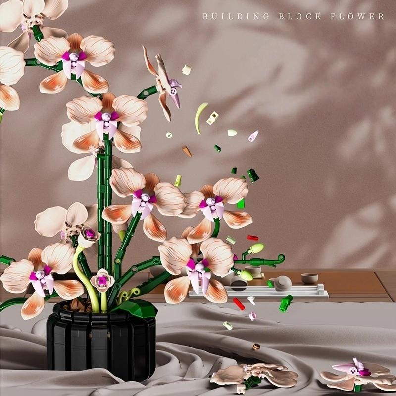 866 Teile Kreatives Bouquet Orchideenblumen Bausteine Romantische Heimdekoration Steine Spielzeug Valentinstagsgeschenk 10311