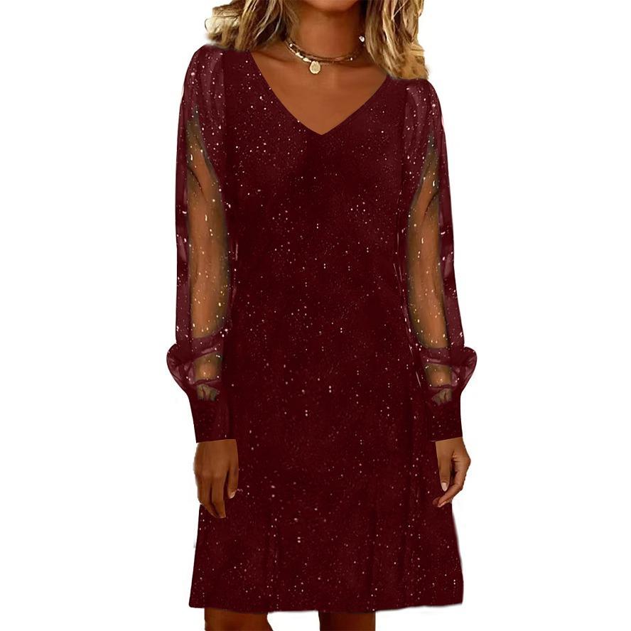 YYFS Vestidos casuales de cintura holgada con escote en V y manga larga para primavera y otoño para mujer