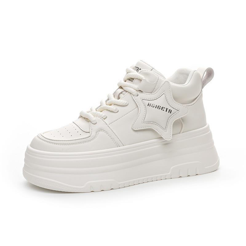 Color Matching 32 Inner Height Increase White Shoes Women's 2025 New Spring and Autumn Thick-soled Versatile Black and White Star Waterproof Table Cas