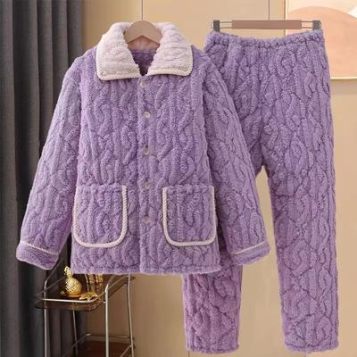 Coral Fleece Padded Pajamas Women's Suit Three-layer Thickened Can Be Worn Outside Autumn and Winter Loungewear Winter Fleece Warm