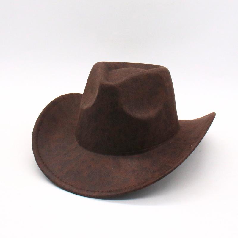 Upturned Edge Black European And American Top Hat Western Cowboy Hat Textured Jazz Hat Imitation Leather Felt Hat Cross-Border Top Hat For Men And