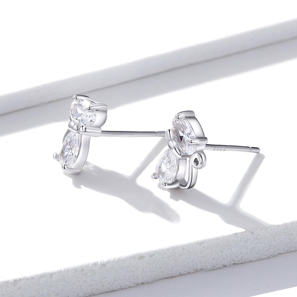 S925 Sterling Silver Cute Kitten Stud Earrings, Cross-Border Sterling Silver Zircon Stud Earrings.