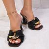 Fashion Elegant Ladies Gold Buckle High Heels Party Wedding Shoes Woman Summer 2025 Big Square Toe Mules Sandals Women Heeled Pumps 43