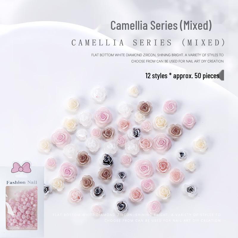 

Camellia Rose 3D Resin Matte Flower Nail Art Decorations, 50-Piece Set.