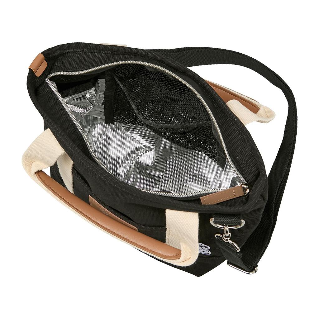 2WAY Insulated Tote Bag with Shoulder Belt Canvas Bag Lunch Bag PEANUTS Snoopy Black Stroll [Hapitas] Women's