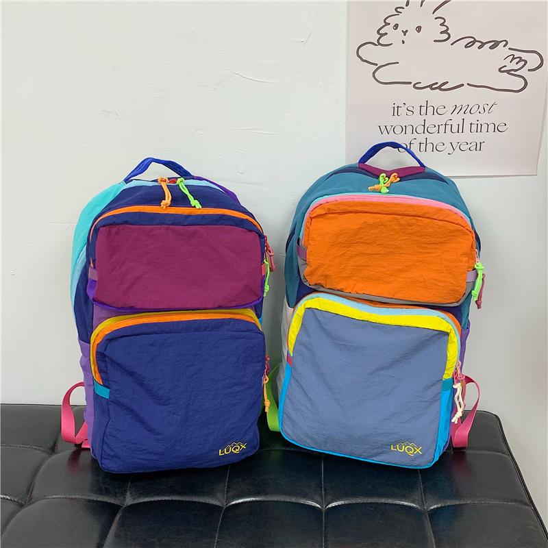 Dual-shoulder Bag, Outdoor Fashion Student Bag, Spliced Dopamine Large-capacity Computer Bag