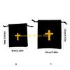 F26C Pack Of 10 Velvets Drawstring Bags Rosary Bags Jewelry Gift Pouches Featurings Crosses Designs For Jewelry Storage
