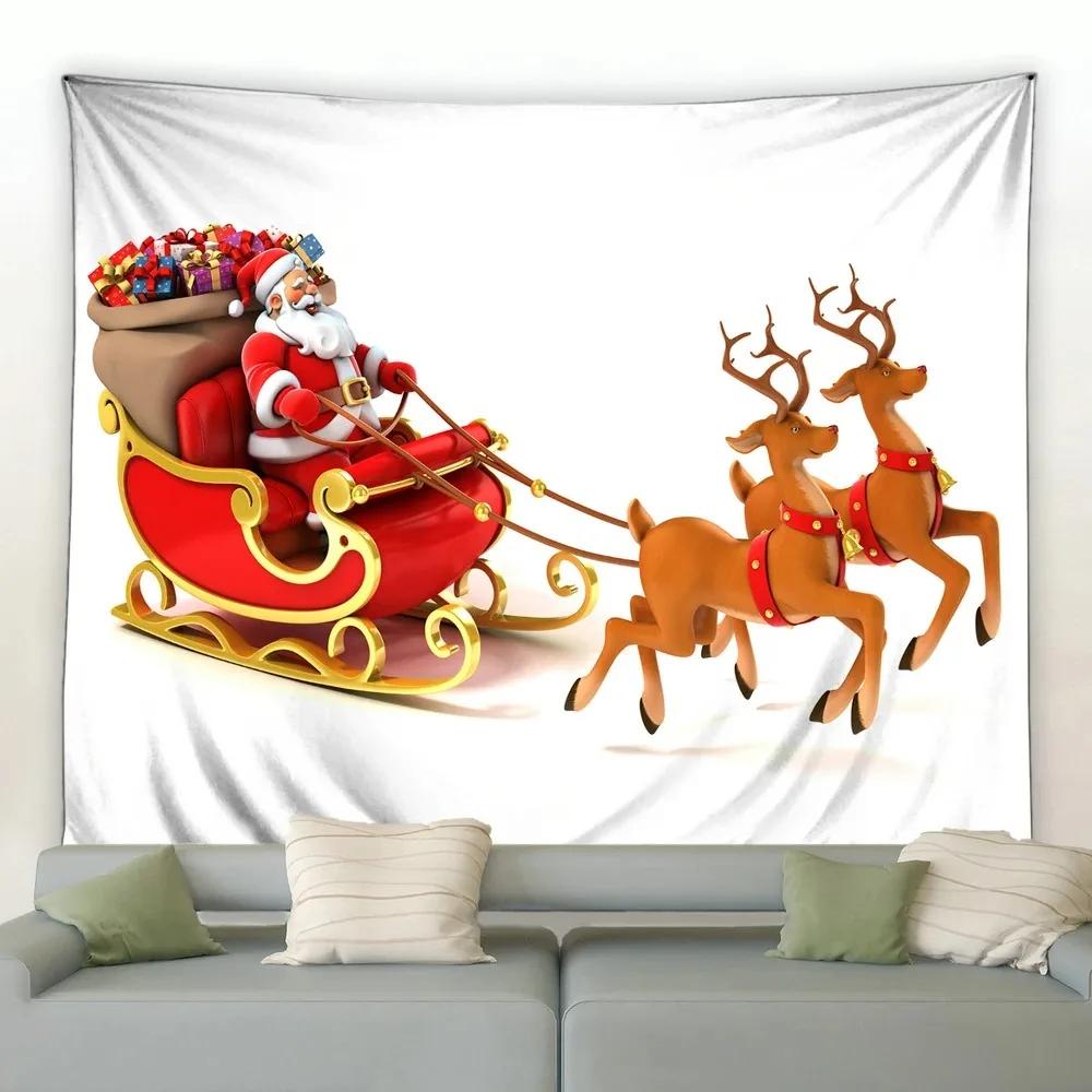 Christmas Tree Sleigh Cabin Snowman Tapestry Bedroom Living Room Home Christmas Decoration Tapestry