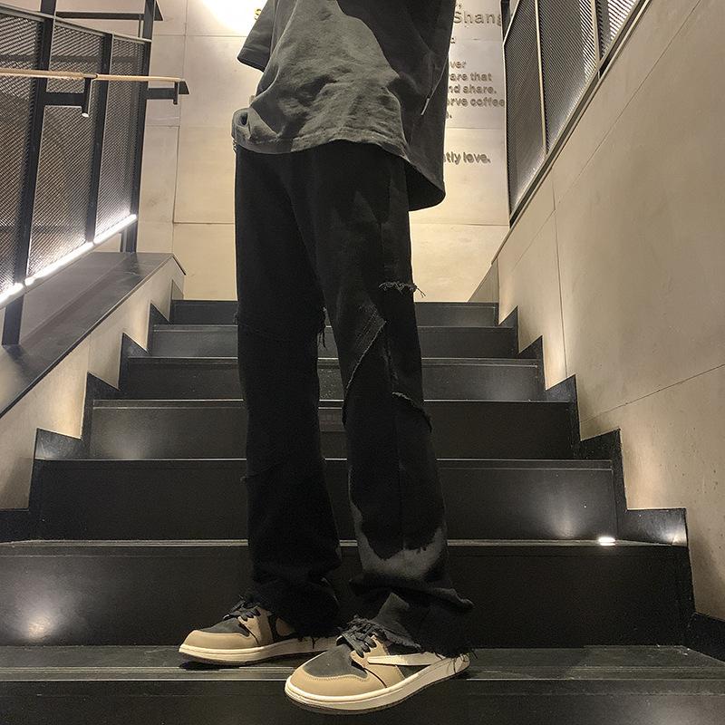 Men's Clothing American High Street Vibe White Jeans Male Feeling Ins Ruffian Handsome Slim Fit Rough Edge Micro-pull Pants