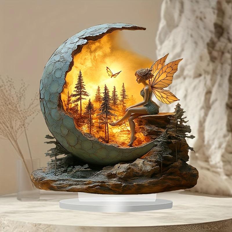Bohemian Style Acrylic Fairy Ornament with Base Study Bedroom Living Room Waterproof Tabletop Decor