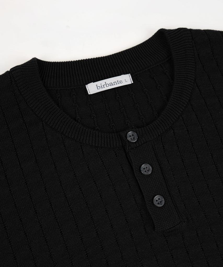 BIRBANTE Summer Washable Henley Neck Knit - Black