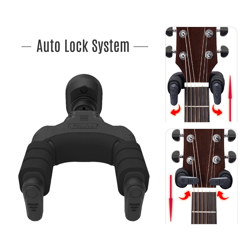 GALUX GH 110P Auto Lock Guitar Hanger Hook Holder Wall Mount for Acoustic Folk Classic Guitar Electric Guitar Bass