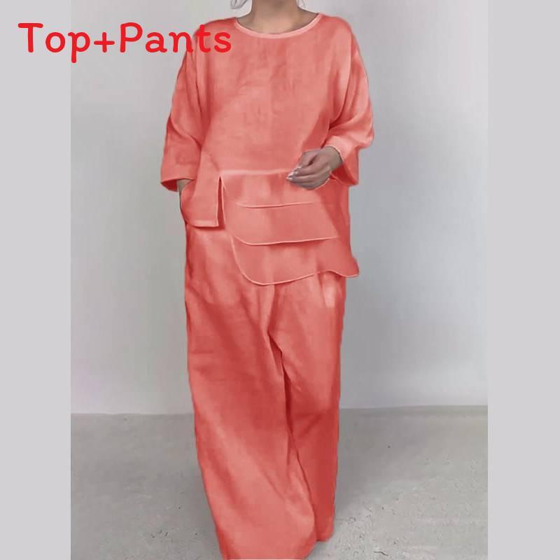 Classic Satin Shirt And Wide Leg Pants Set For Women With Pockets For Fall