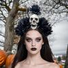Punk Skull Hairband With Simulation Flower Halloween Headwear For Dancing Roleplay Event and Gothic Photography Supply