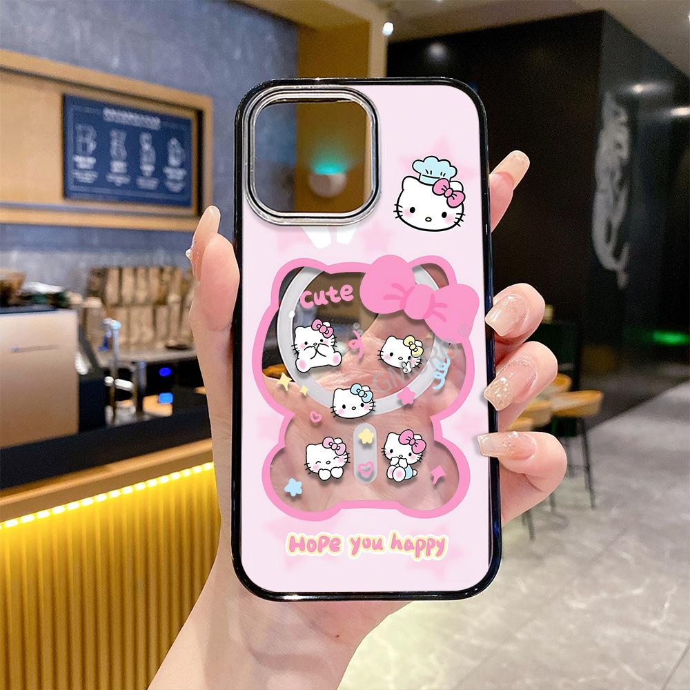Fun Hello Kitty Magnetic Magsafe Apple 17 Mobile Phone Case iPhone15promax Transparent 14 Anti-drop Case