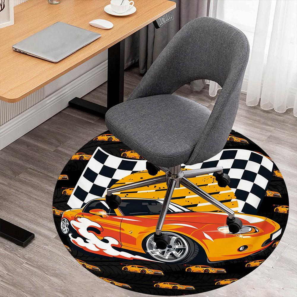 1PC Race Car Flag Round Chair Mat Area Rug - Non-Slip, Floor Mat for Office, Bedroom, and Indoor Decor -Gift D1127221