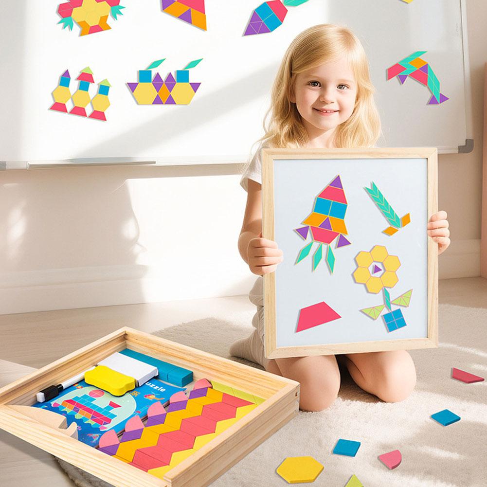 Magnetic Wooden Puzzle Blocks Geometric Shapes Tear Educational Box Safe Off Gift Storage Cards Toy Design Portable Learnin M0W0