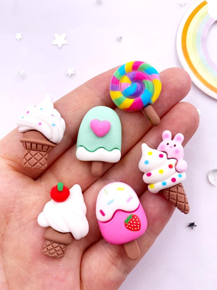 12PCS Resin Colorful Mini Cartoon Rabbit Cherry Cone Ice Cream Lollipop Popsicle Scrapbook Flatback 3D Foods Figurines DIY Bow Decor Accessories