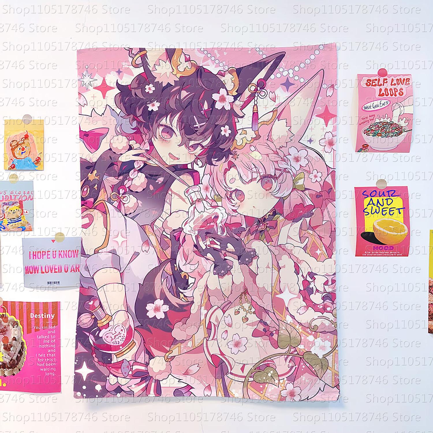 

кавайи Аниме-девочка в мультяшном стиле, достойная настенного плаката, милая и с девчачьим фоном, ткань для декора спальни и комнаты в общежитии 74x94cm(29x37in)