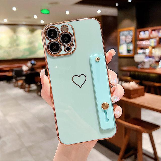 

Чехол для телефона с ремешком Love Heart для Iphone 13 11 12 14 Pro Max 13pro 11 14max, противоударный бампер, мягкая гальваническая задняя крышка For iPhone 14Pro