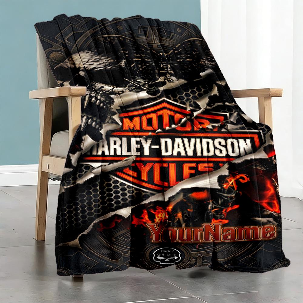 Harley-davidson Motorcycles Customize Text Blanket Gift Customizable Blanket Ultra-Soft Suitable for Home Decor Living Room Bed Sofa All-Season Use