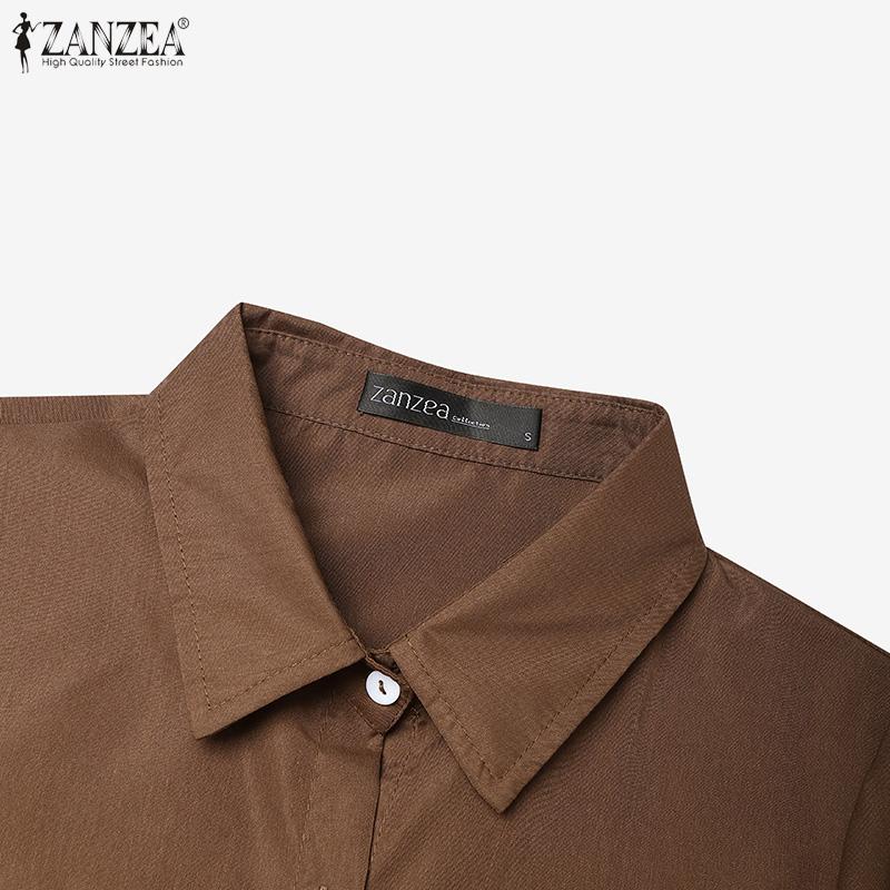 ZANZEA Women Casual Turn Down Collar Long Sleeve Vintage Long Shirt Dress