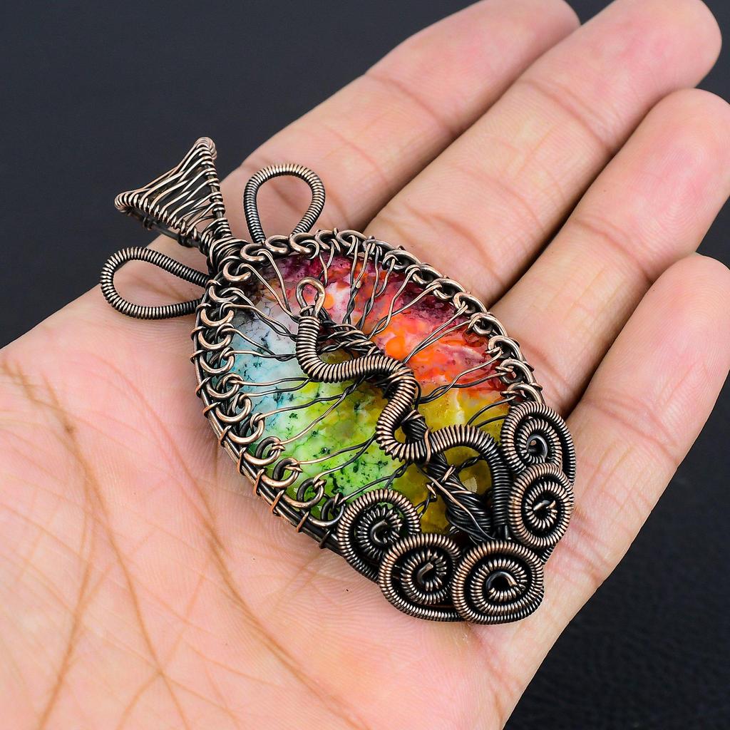 Rainbow Solar Quartz 999 Copper Wire Wrapped Pendant, Handmade Gemstone Pendant Jewelry, Gifts For Wife Brand New Pendant