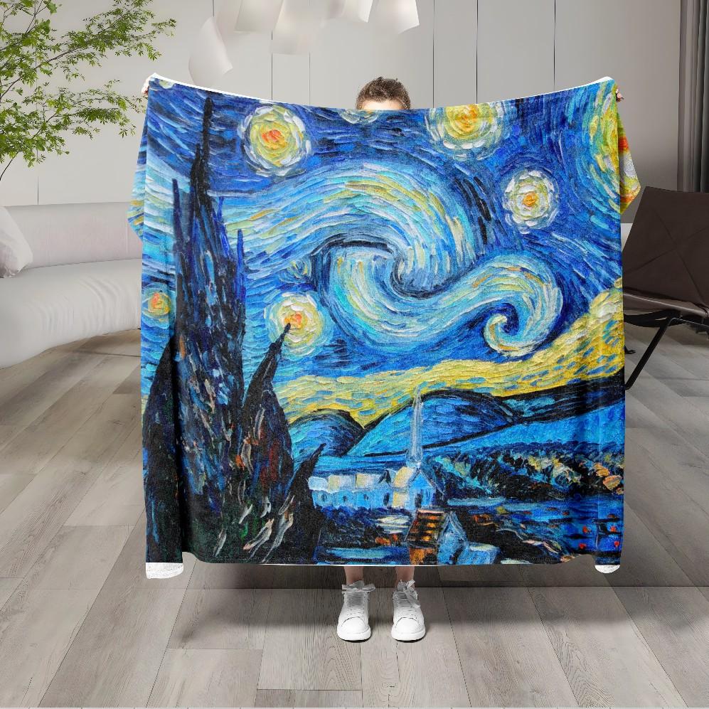 

Van Goghs paintings digitalprinted polyester Bedroom velvet flannel soft sofa cover blanket Fleece soft sofa cover 75x100cm