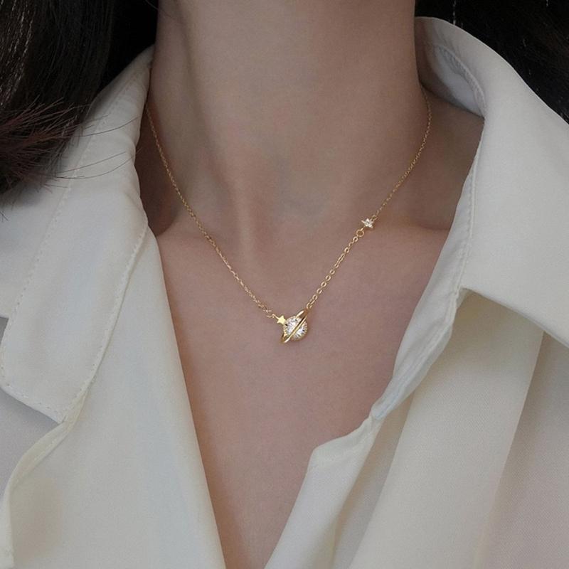 Planet Pendant Necklace Minimalist Jewelry with Adjustable Chain for Daily Wear and Gift