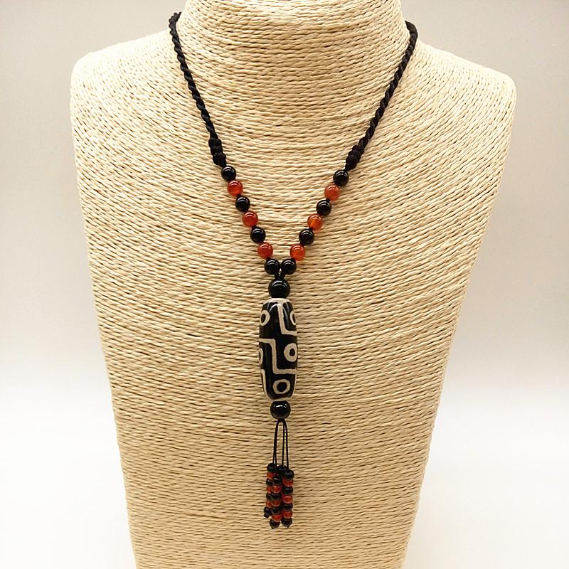 Unisex Nine-Eyed Dzi Beads Ethnic Sweater Chain Necklace Dzi Bead Agate