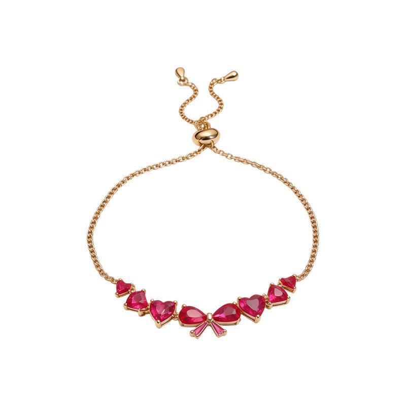 Exquisite Heart & Bow Zircon Bracelet - Fashionable, High-End Hand Jewelry for Women
