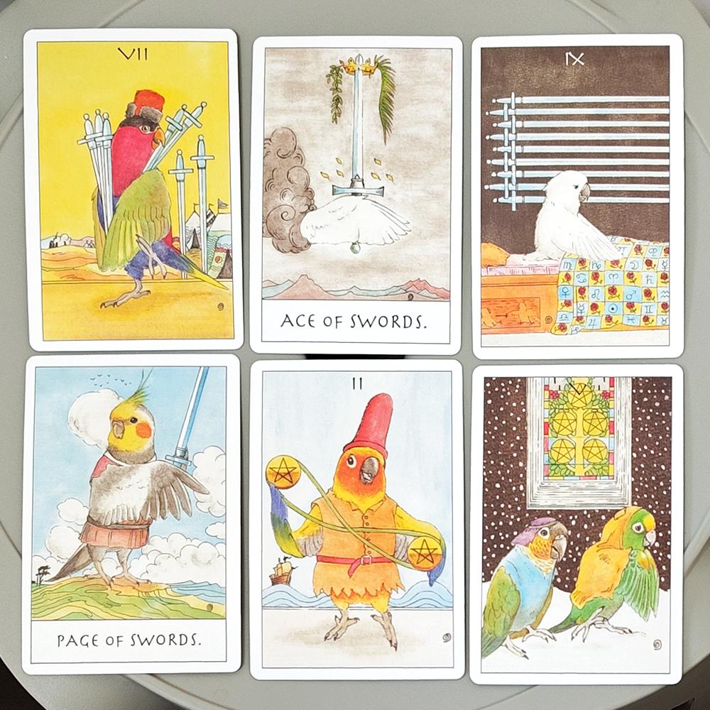 Skurriles Vogel-Tarot Deck 80 handgezeichnete Papageien-Tarotkarten Einzigartiges Geschenk für Vogelliebhaber 350 g/m² Doppelgeprägter Karton 10x6,5cm