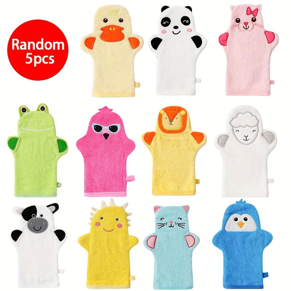 

5 шт. МИНИ ЯИЦА Детские мультяшные животные Перчатки и полотенца для купания Яркие вышитые узоры Щетки для ванны Губки и скраберы
