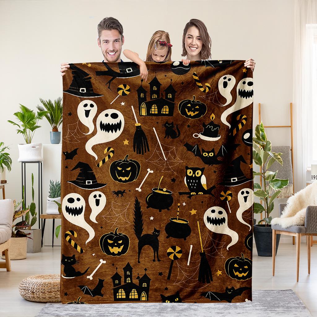 Halloween pumpkin monster bat Printed Blanket for Sofa Bed Travel Camping Living Room Office Conditioning Blanket