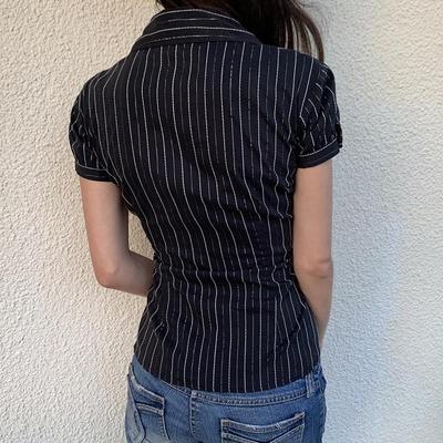 Fashion Striped Shirt Women's Summer New Contrasting Color Short-sleeved Breasted Cardigan Slim Commuter Top Women