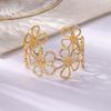 Stainless Steel Flower Wide Bangles for Women Luxury Gold Color Chunky Hollow Flower Cuff Bangle Bangle Bracelet Vintage Jewelry