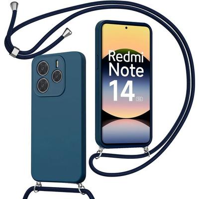 Case for Xiaomi Redmi Note 14 5G (not for 4G), Soft Navy Blue TPU Anti-Scratch with Shoulder Strap