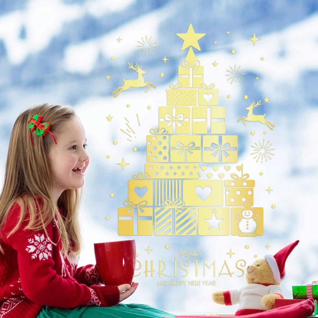 Christmas Happy Christmas Gift Decorations Golden Christmas Tree Static Stickers For Glass