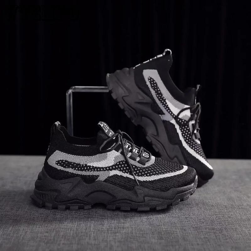 Sneakers Casual Traspiranti in Rete Tessuta Stile Coreano Scarpe da Papà con Suola Spessa Scarpe in Rete Rosse Scarpe da Corsa Leggere