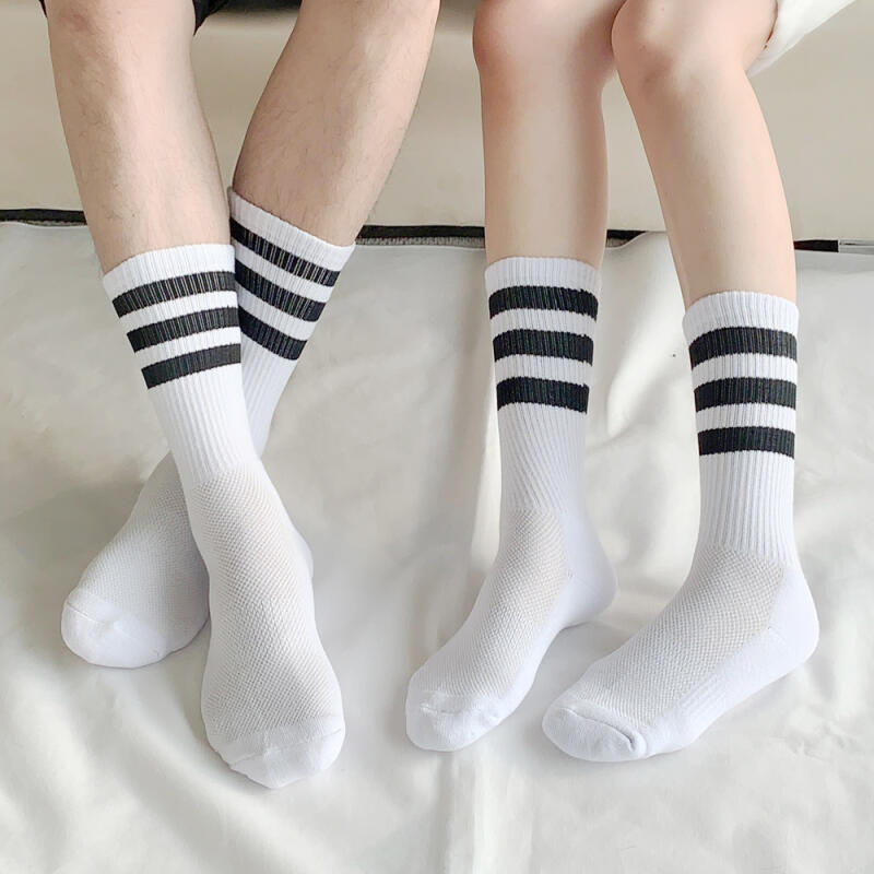 [5-Paar-Set] Herren- und Damensocken mit doppelter Polsterung, 3-Streifen-Netz, lang