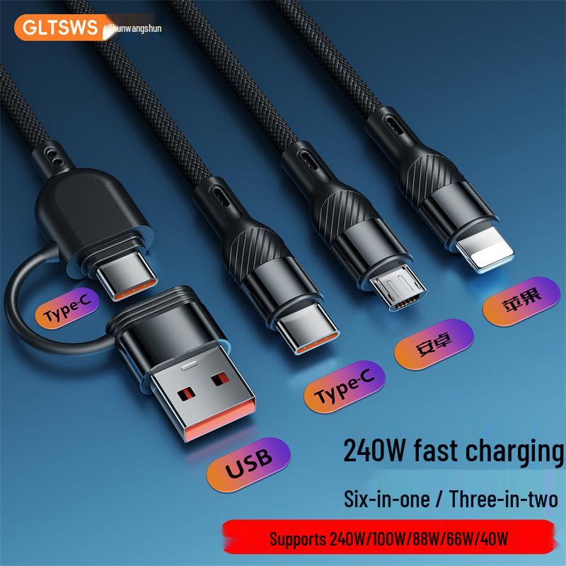 PD240W Multi-Device Super Fast Charging Cable: 3-in-1 for Phones, Tablets, Laptops & 5-in-1 Car Charger