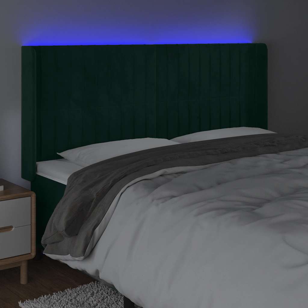 LED Headboard Dark Green 163x16x118 128 cm Velvet
