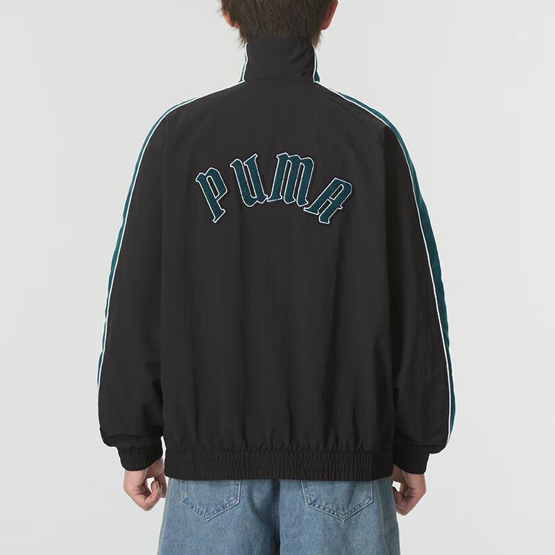 Puma T7 Fashion Casual Zipper Retro Sports Color Block Stand Collar Jacket Unisex Jacket Black 629048-01