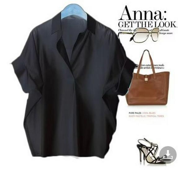 

Женская белая рубашка в стиле ретро Гонконг с рукавами летучая мышь - Летняя мода Свободный топ M чёрный