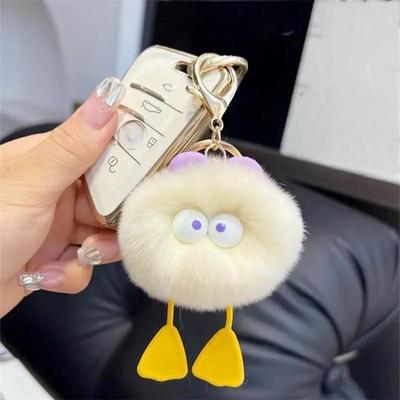 Chaveiro criativo fofo com pingente de bola de pelo de diabo, enfeite de carro para presente