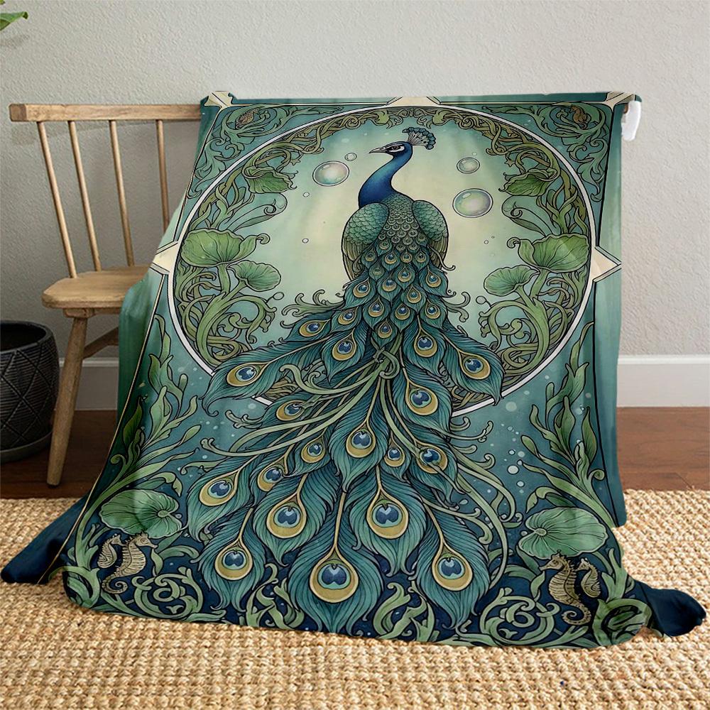 1 Stück Pfauen Art Nouveau Außen Flanelldecke - Weiches Plüschdekor für Picknicks, Camping, Schlafzimmer, Spielzimmer, Büro oder Mittagspause 1210A
