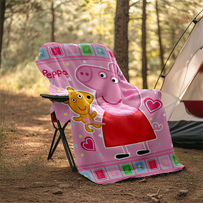 1pc Peppa Pig2 Theme Blanket - Digital Print, Polyester, Cozy for All Seasons, Perfect for Outdoor, Camping, and Travel