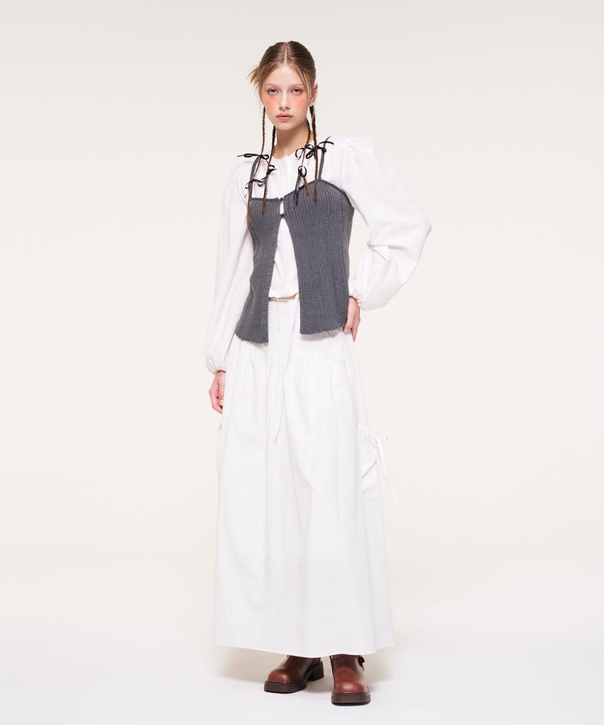 Etmont Shirring Pocket Long Skirt, Ivory